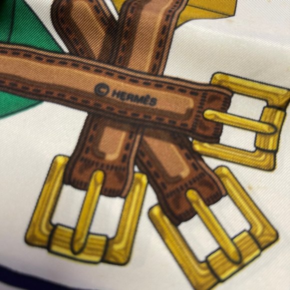 Authentic HERMES Carre 90 Scarf Suspenders Motif Silk Blue - Picture 13 of 14